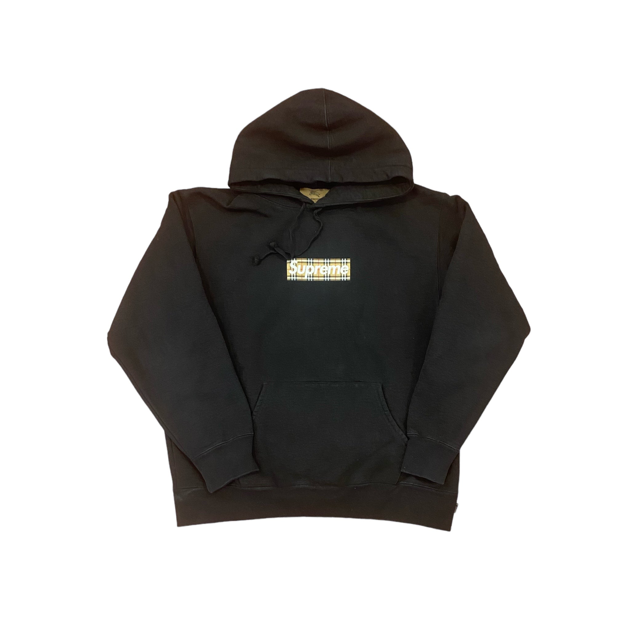 Supreme Burberry Box Logo Hooded Sweatshirt Black Used – Get In